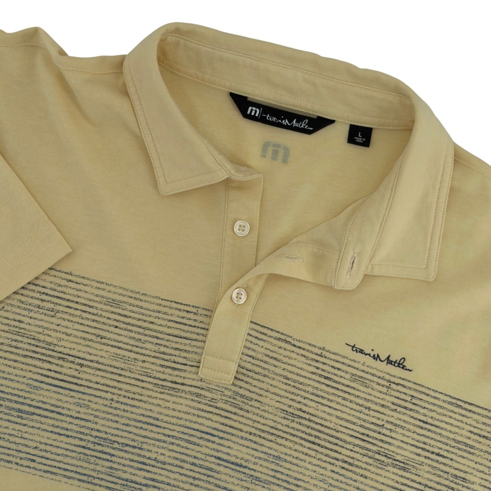TravisMathew‎ Mens Yellow Striped Polo Shirt Large L
